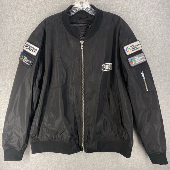 🎮 PUPG Mens L Black Bomber Jacket Pro Player Patches Esports Gamer 🎮 - Picture 2 of 13